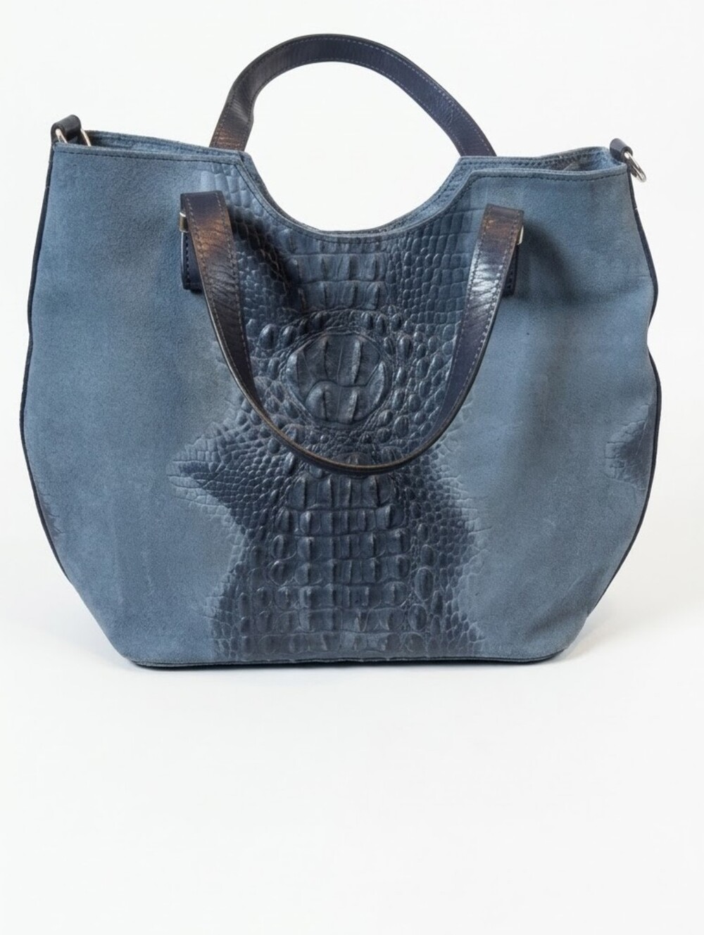 Vera Pelle Genuine Leather/Suede Croc Embossed Tote